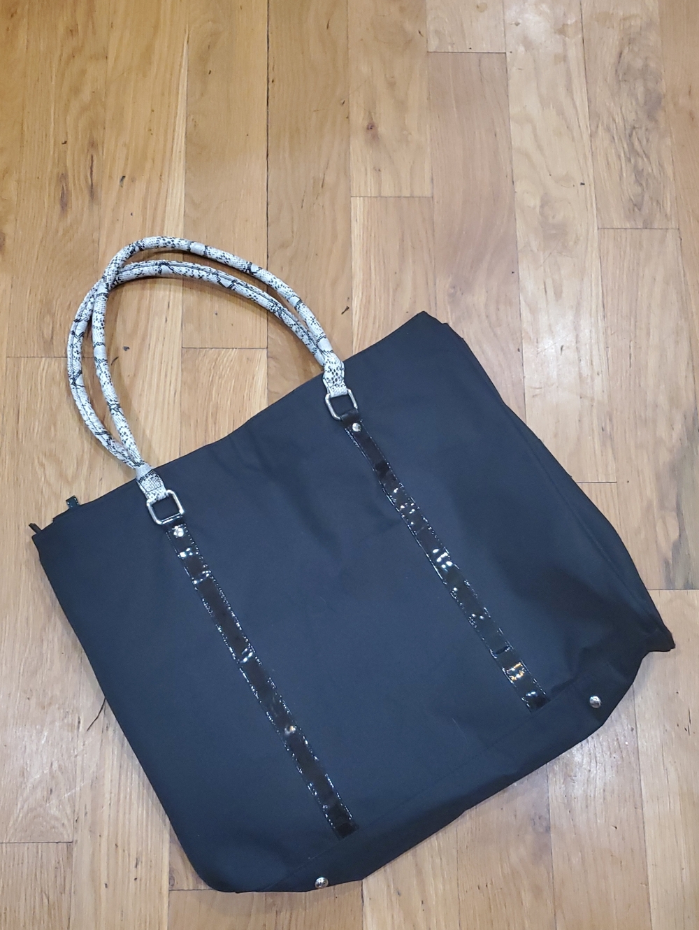 Black Tote Bag with Patterned Rope Handles
